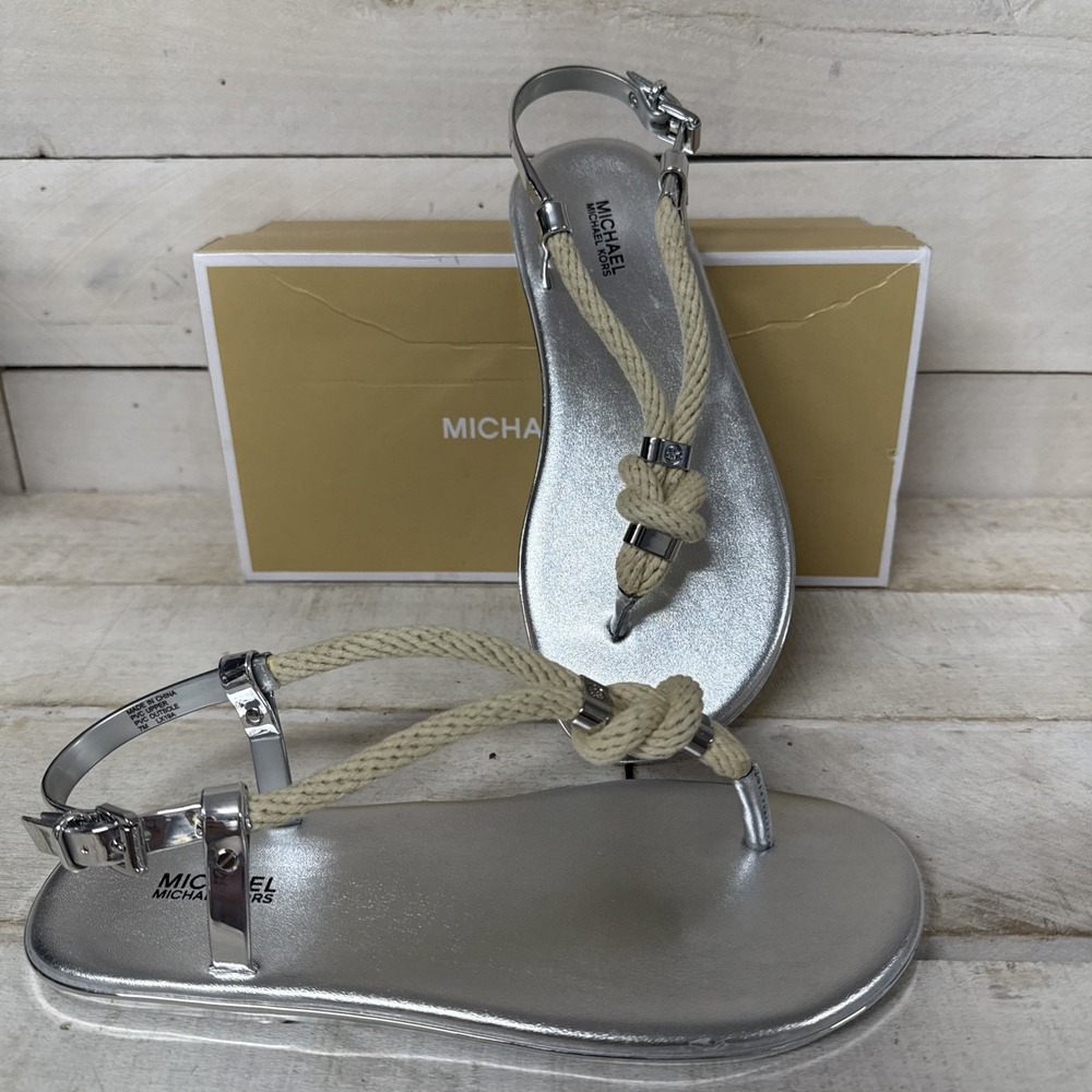 Michael Kors Holly Jelly Rope Sandal Silver  Size 7 New in Box Fast Shipping